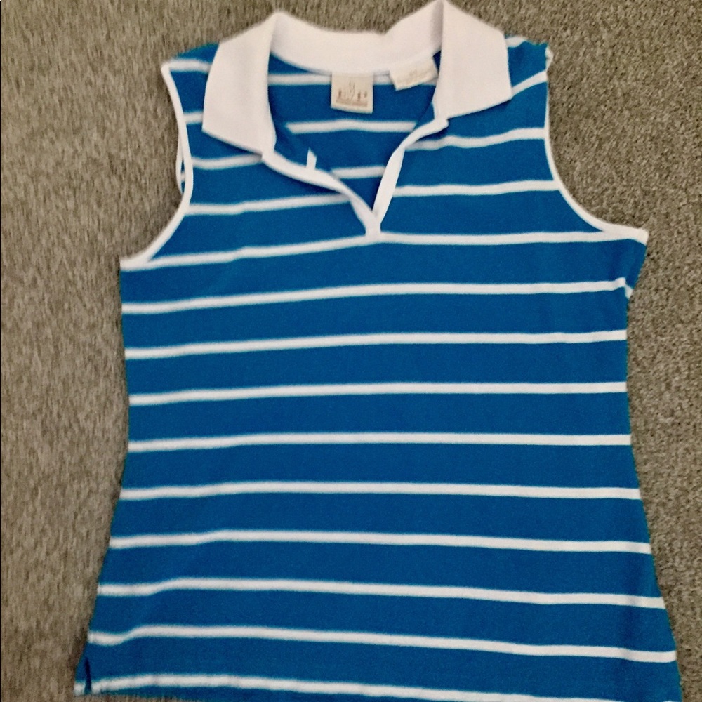 Turquoise and white sleeveless shirt